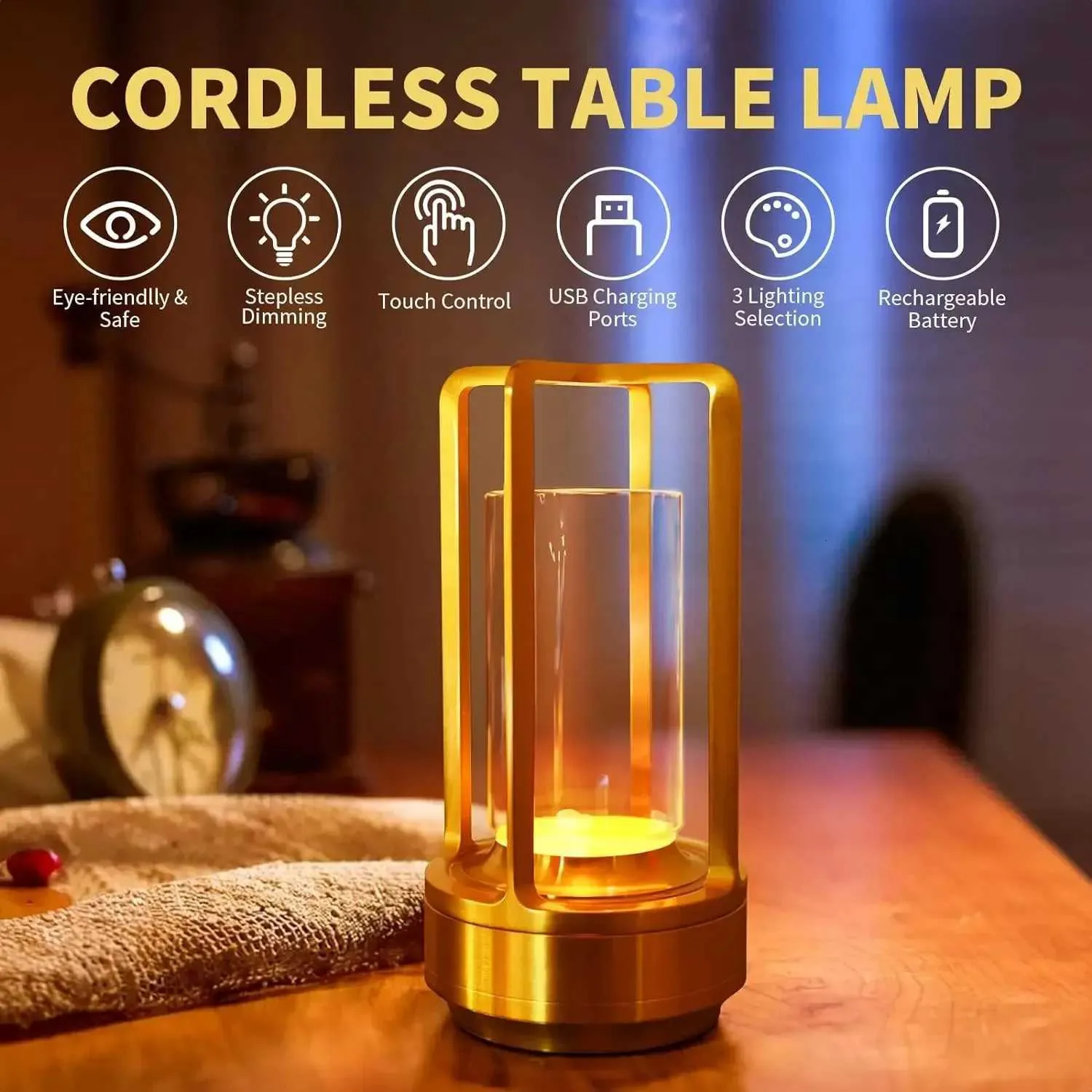 Boho Rattan Cordless Table Lamp – Rechargeable Wicker Desk Lamp, 3-Color Dimmable, 12H Battery, For Indoor/Outdoor Use