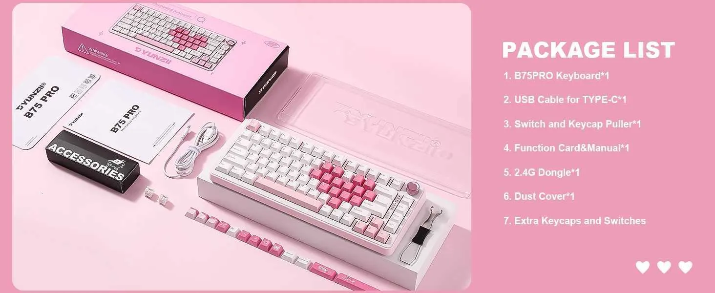 YUNZII B75 PRO メカニカル ゲーミング キーボード ホワイト ハート