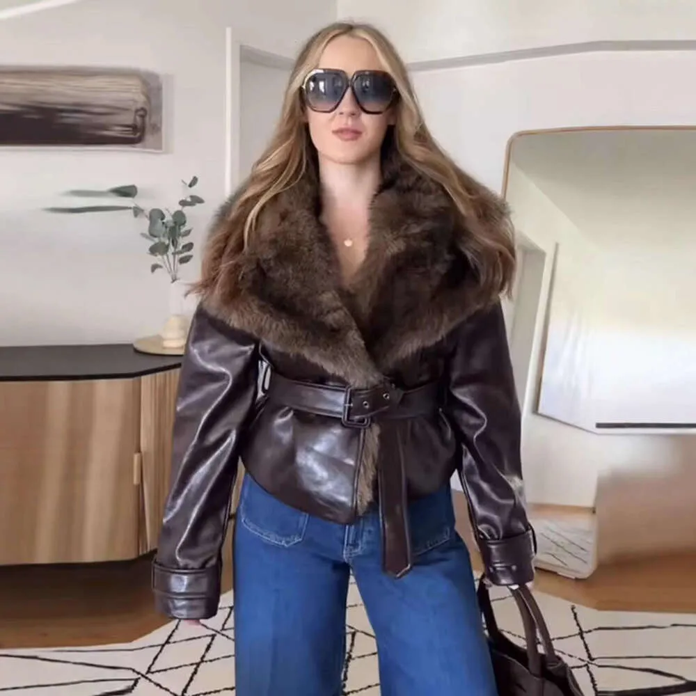 winter coat womens faux leather jacket with fur collar