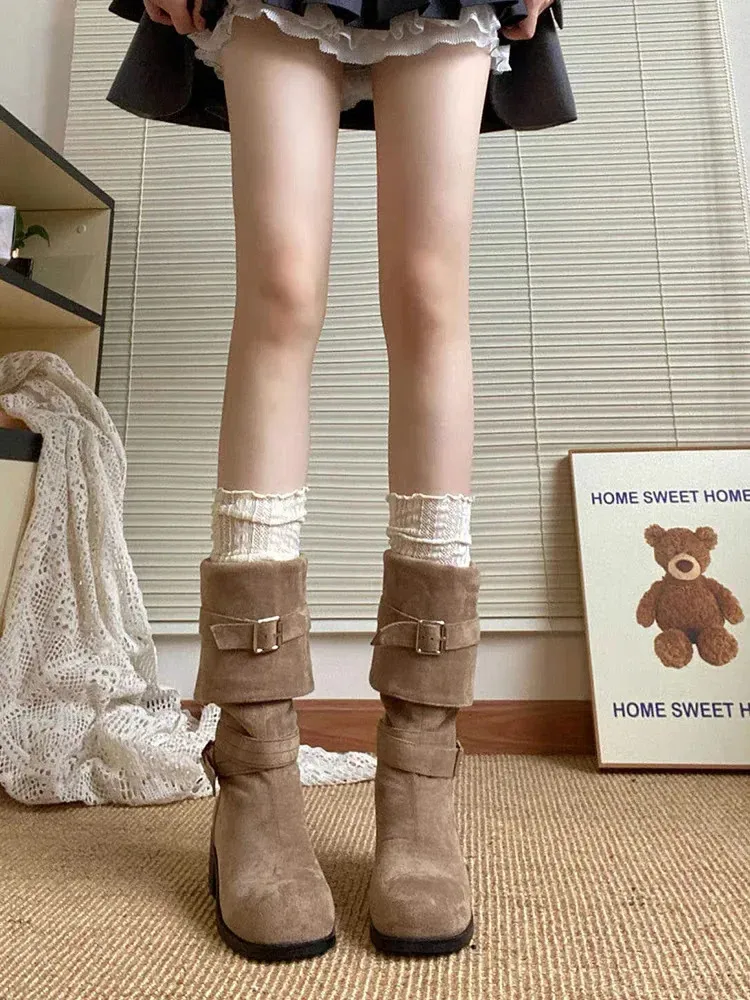 Damen Western Cowboy Overknee Stiefel Mit Blockabsatz_voghion.com