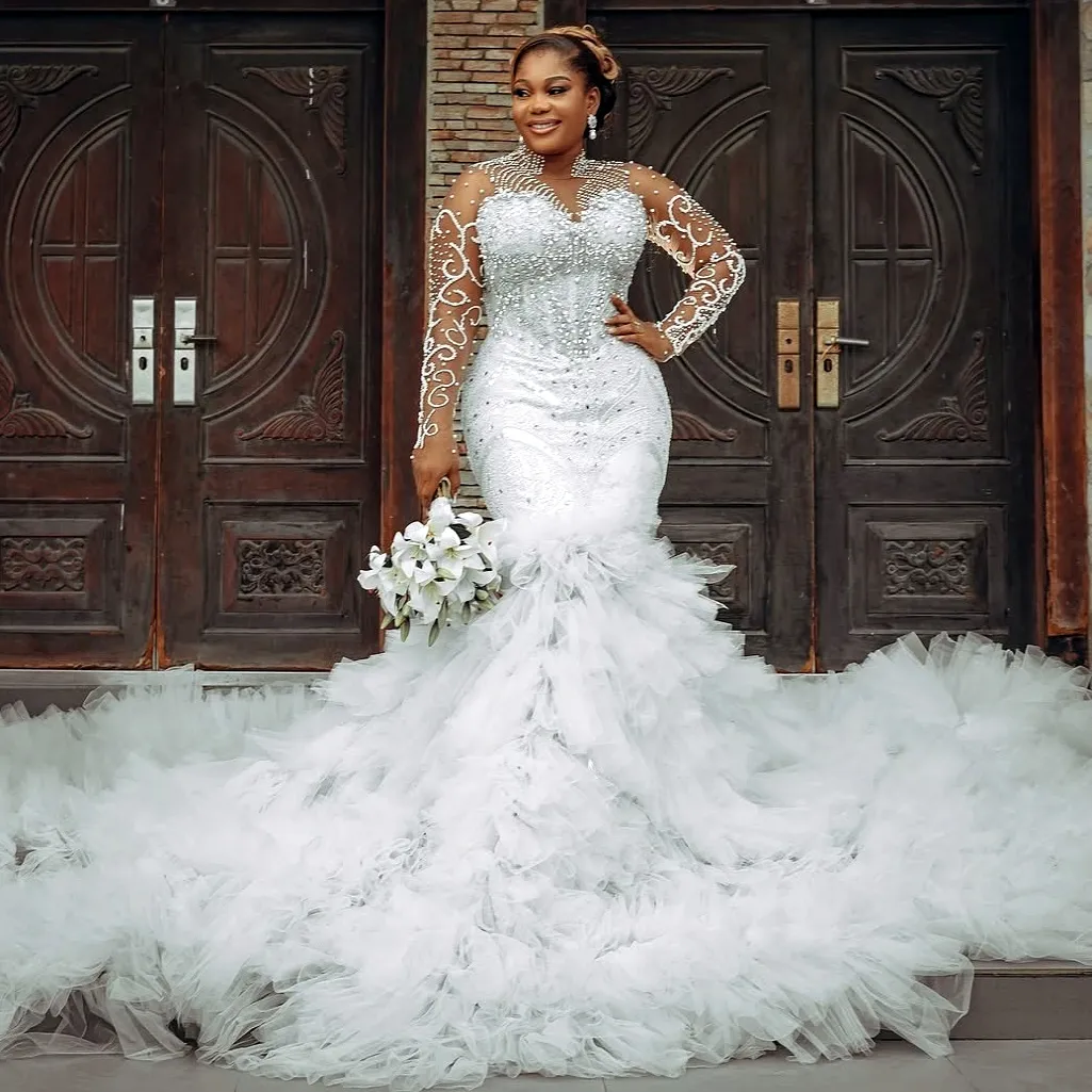 long sleeve ivory wedding dress 2025 Oversize Aso Ebi Plus Size Dress... From Chic_cheap, $431.41 size:5M