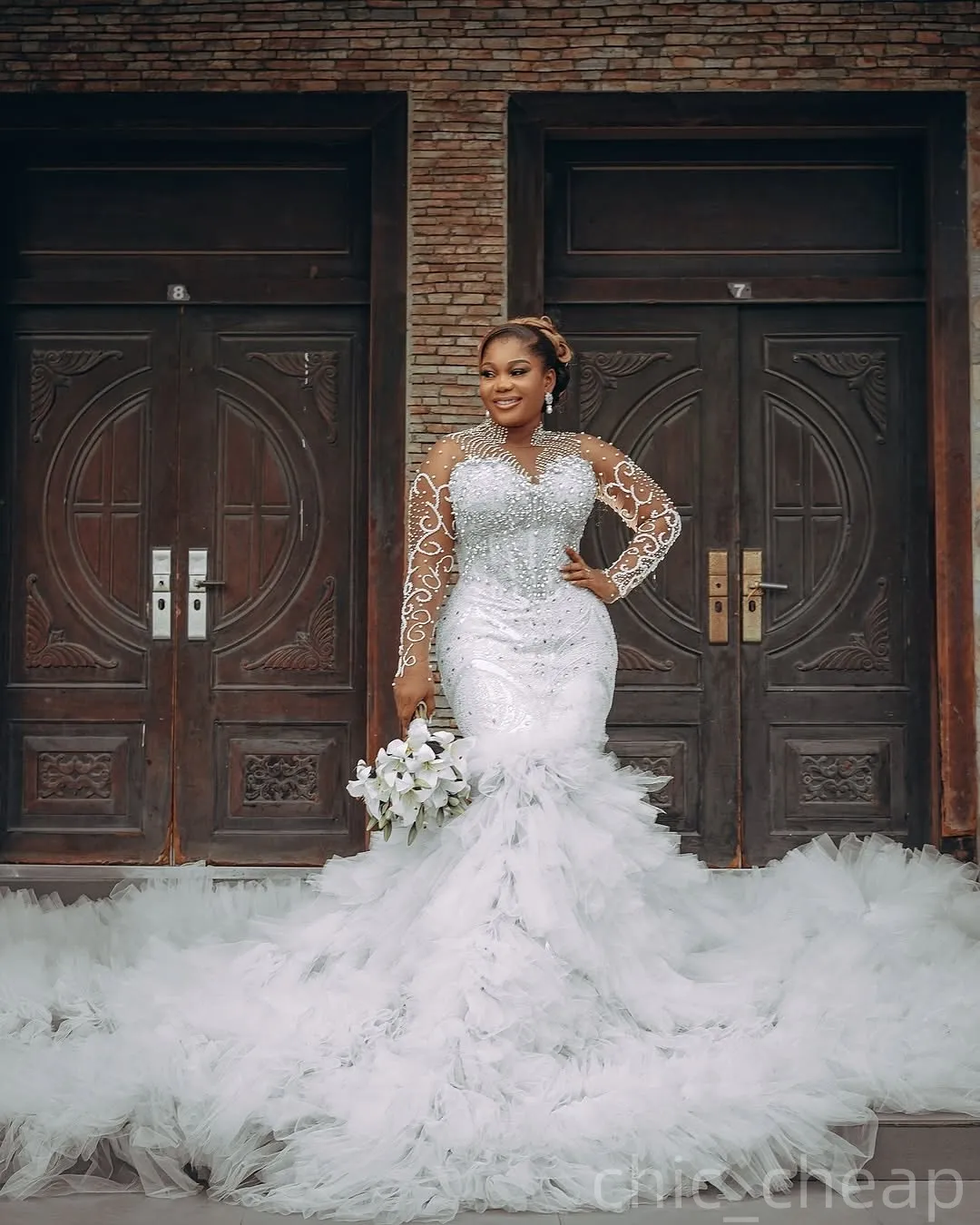 plus size ivory dress with sleeves 2025 Oversize Aso Ebi Plus Size Ivory Wedding Dress... From Chic_cheap,  $406.03