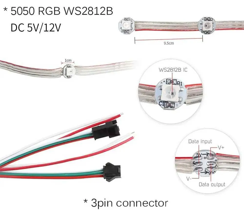 WS2812B RGB LED Strip Module 0.8m with 10cm Cable 5V Power Supply and ...