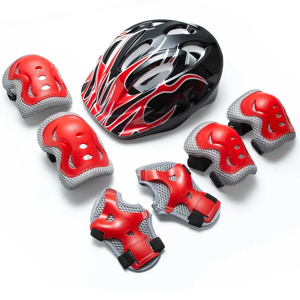 bike helmet pads & gloves 7 piece set Adult Skating Protective Gear Pieces Knee Elbow Pads Helmet, Roller Skating Kit for Adults (Adult) Sports Outdoors One piece Neoprene cuff adds protection and comfort with ease of adjustment Seven-Piece Protective Gear Set for