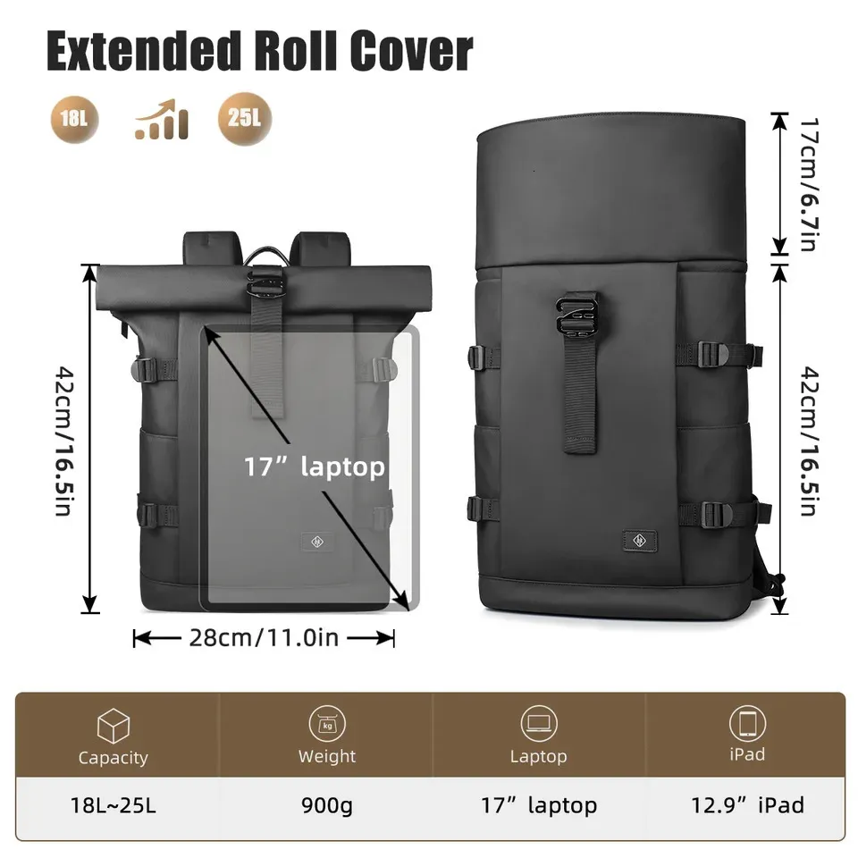 HcanKcan Large Capacity Men Backpack Waterproof 17 Laptop Bag Casual Travel Outdoor Camping Expandable Work 251124_voghion.com