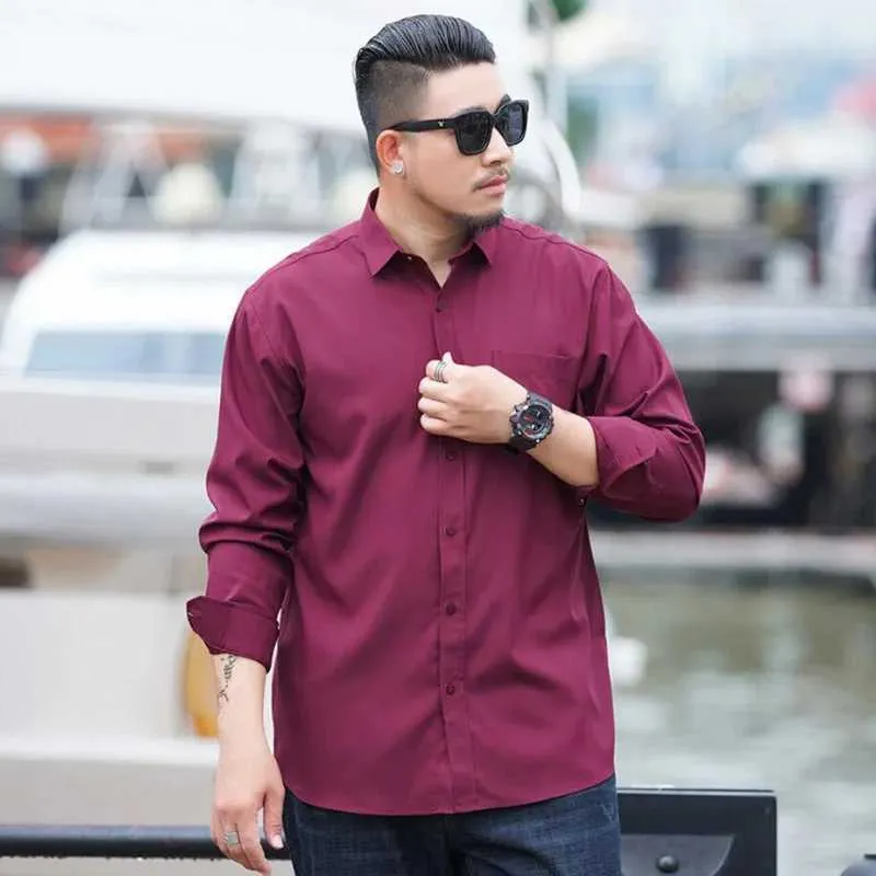 8xl dress shirt Men's Premium Cotton Dress Shirt Long Sleeve Big Size S-8XL Business Formal Office Work Slim Fit Solid Color Professional Shirts