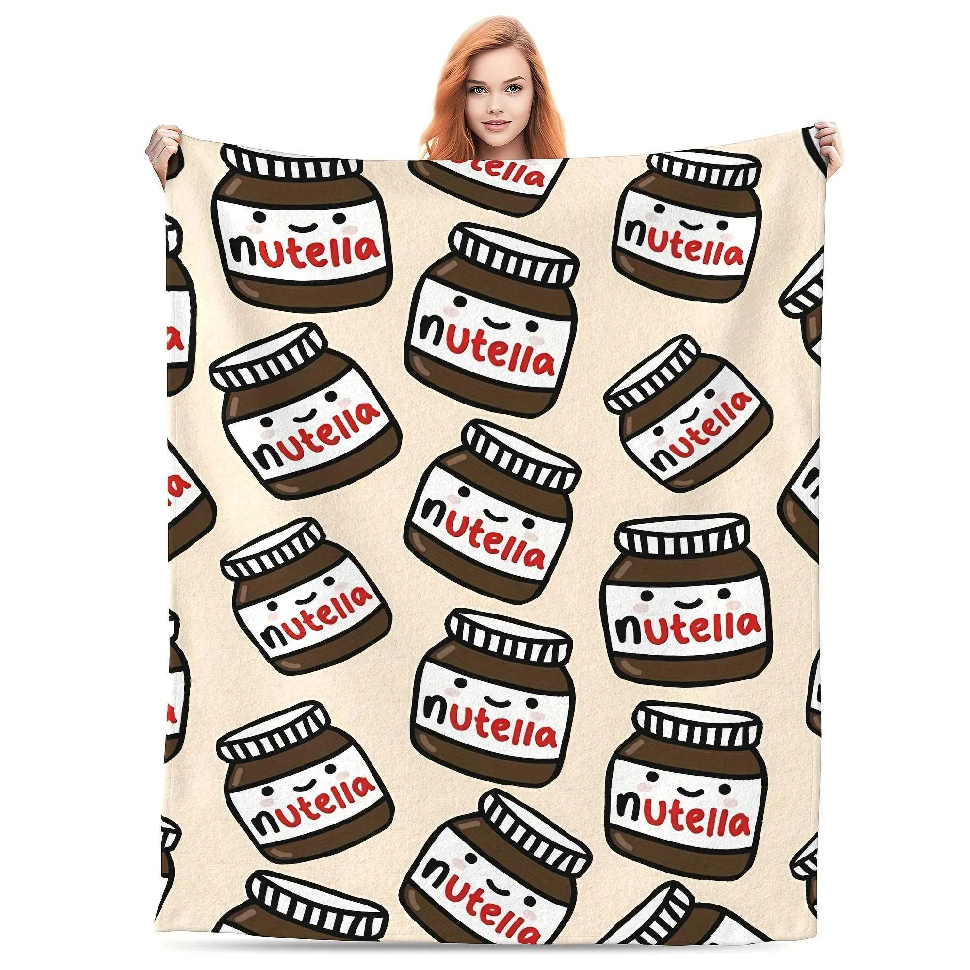 Nutella Pattern Cartoon Nutella Flannel Blanket Satin Printed Lattice Pattern Tear ...