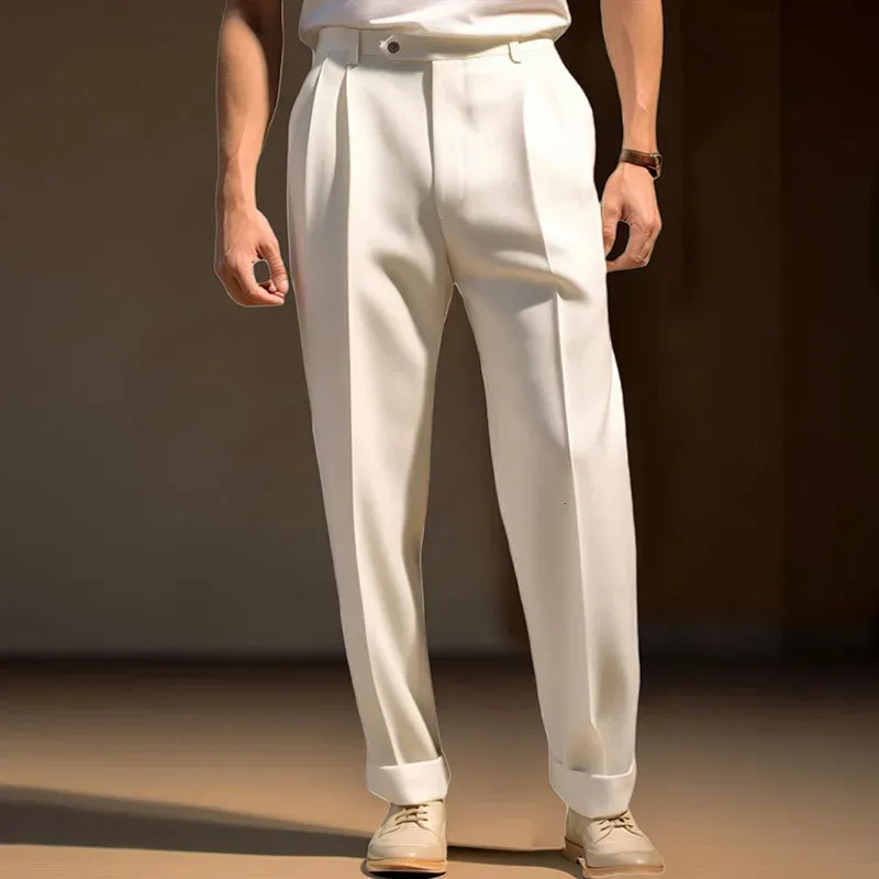 Men's Trousers Dress Pants Slacks Pleated Pants Suit Pants Zipper Pocket Buttons Plain Comfort Soft Wedding Outdoor Daily Fashion Casual Black White