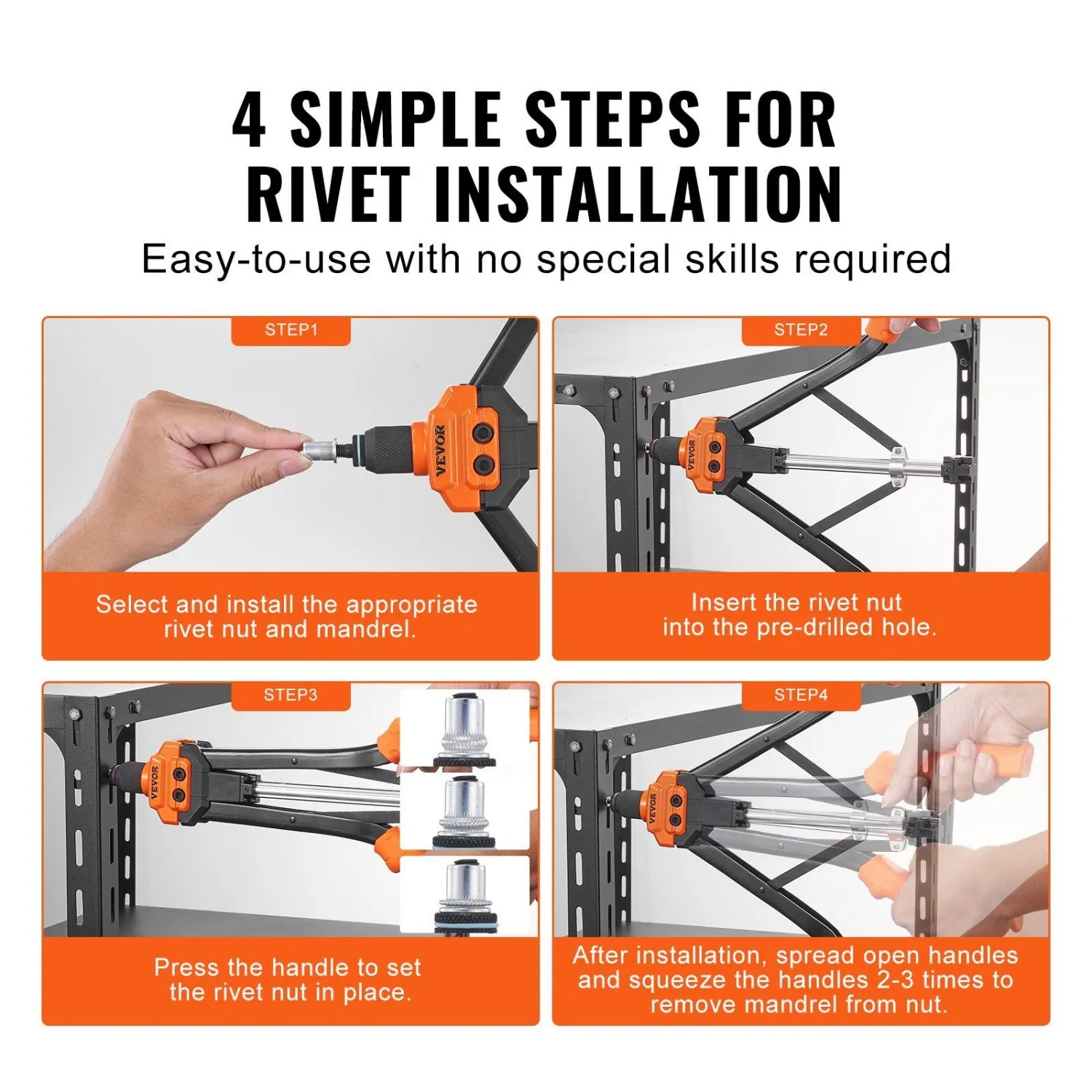 VEVOR Rivet Nut Tool Kit 16 Semi Auto Retraction With Rivet Nuts & 13 ...