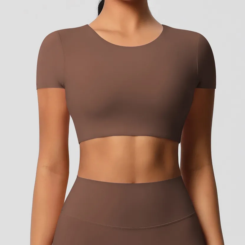 Hot Yoga Clothing For Women Solid Color Short Sleeve Top Breathable ...