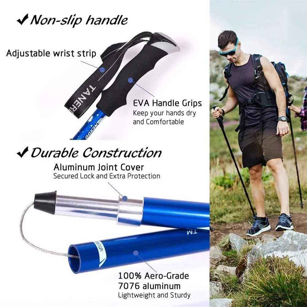 Bâtons De Marche Qchomee – Alliage Aluminium Télescopique, Antichoc, Antidérapant, Réglable De 50 à 110 Cm, Pour Randonnée, Camping, Alpinisme, Bleu/noir/violet