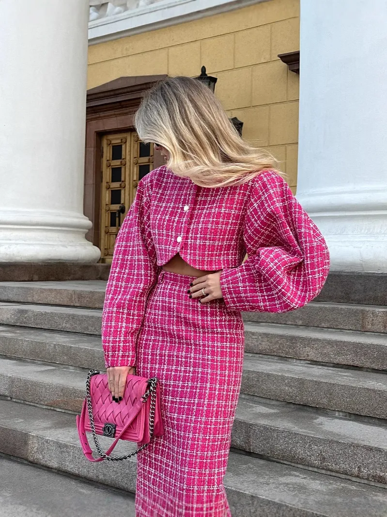 Woolen Plaid High End Green Dress Set With Bubble... From 43,76  | DHgate