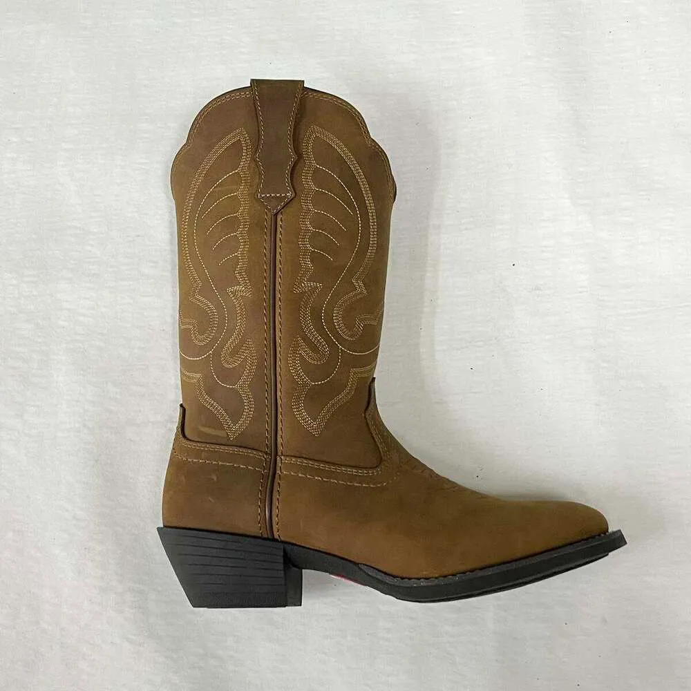 Western Inspired Designer Boots Tan Cowhide With Embroidery_voghion.com