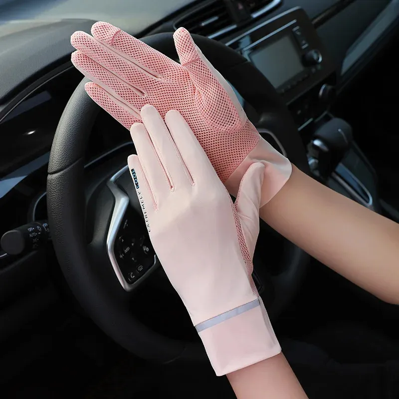 Women's Satin Long Gloves Five Finger Sun Protection Driving Gloves - US Made