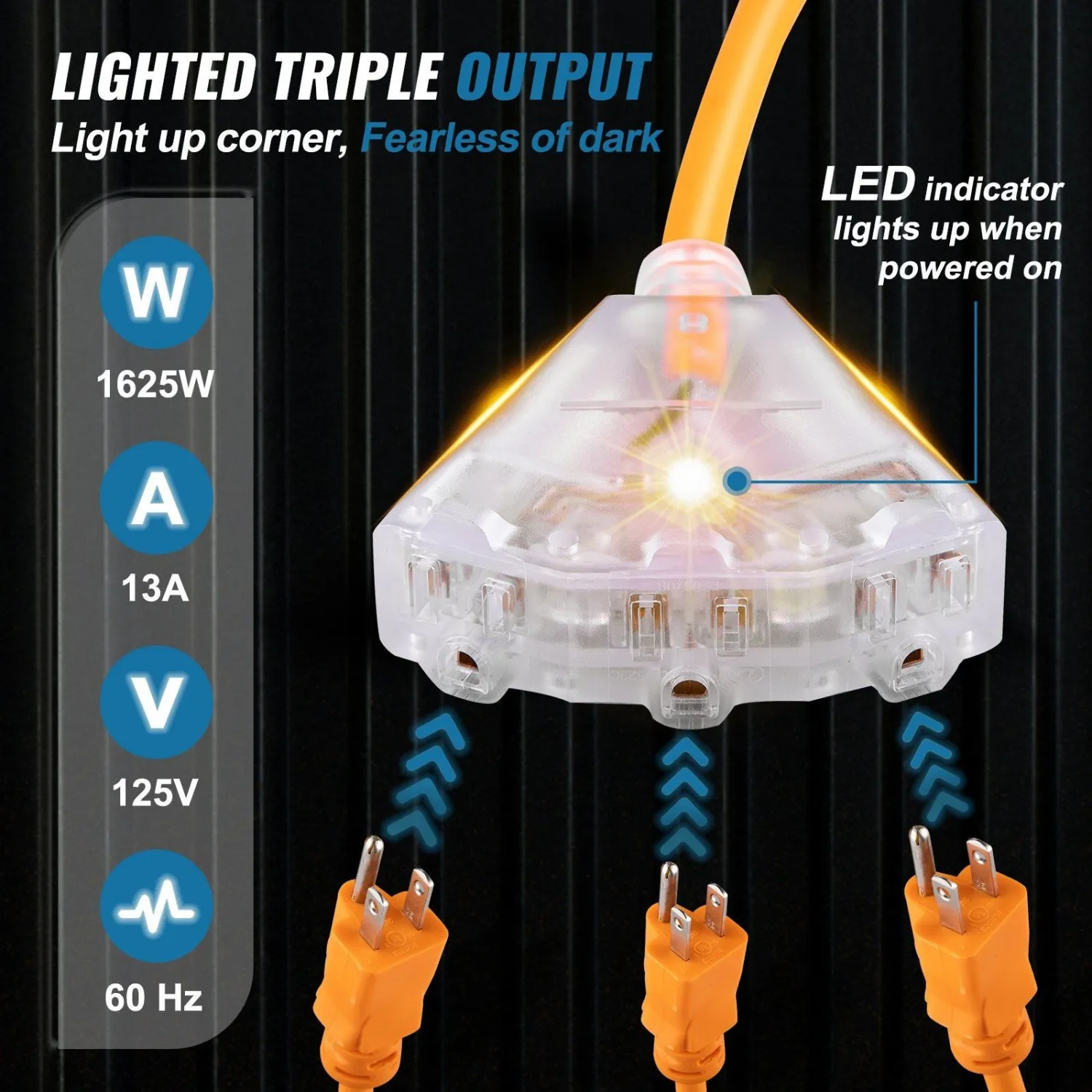Enrouleur De Rallonge Rétractable 50 Pieds – 14 AWG/3C SJTOW, 13A, 125V, 1625W