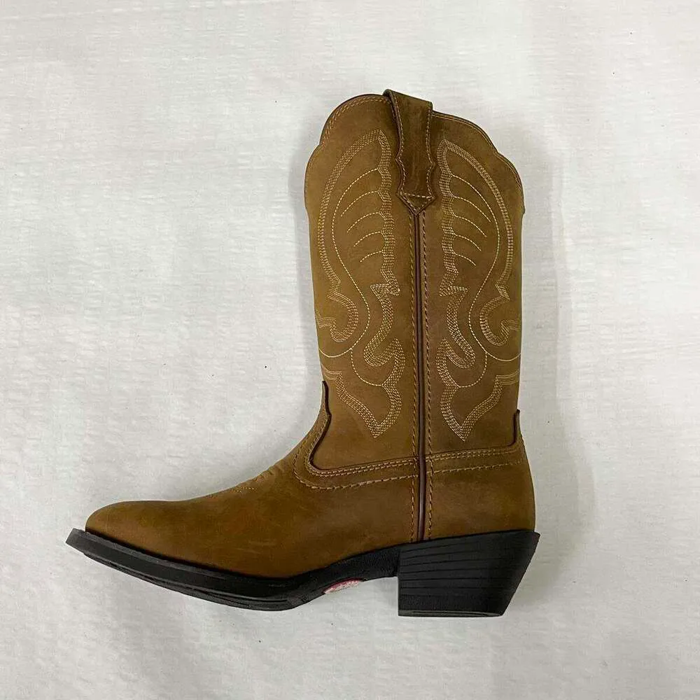 Western Inspired Designer Boots Tan Cowhide With Embroidery_voghion.com