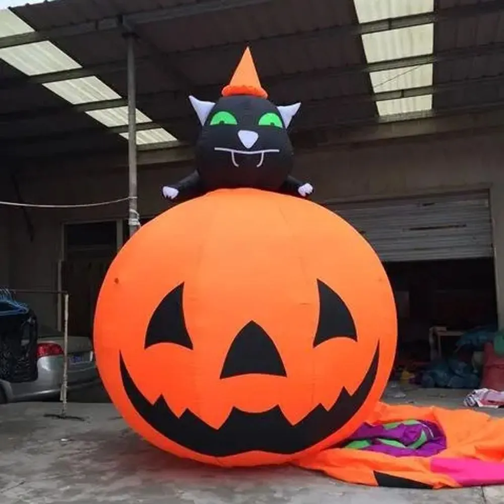 Décoration Halloween Gonflable Chat Noir Géant 8 Pieds Avec Citrouille LED - AJY, Neuf