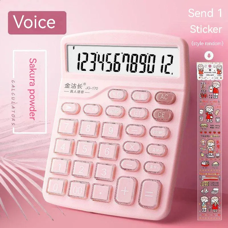 wholesale Cute Girl Heart Have Voice Calculator Office Supplies 12 Digits Electronic Dual Power Calculator Accounting Special Computer 250121