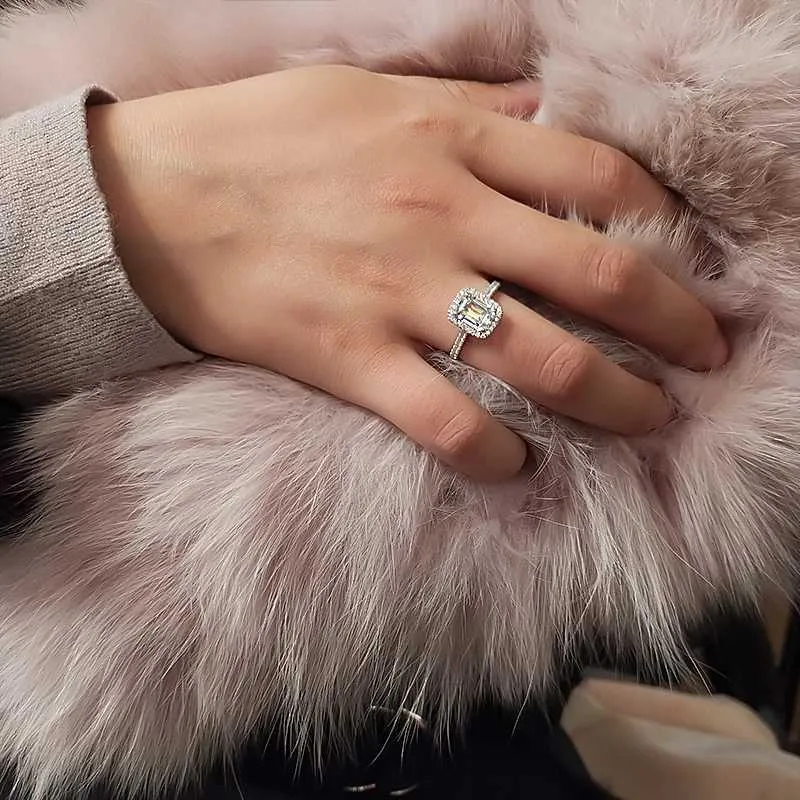 Emerald Cut 2ct Lab Diamond Ring Sets Real 925 Sterling SilverEngagement Wedding Band Rings For Women Bridal Gem Jewelry_voghion.com