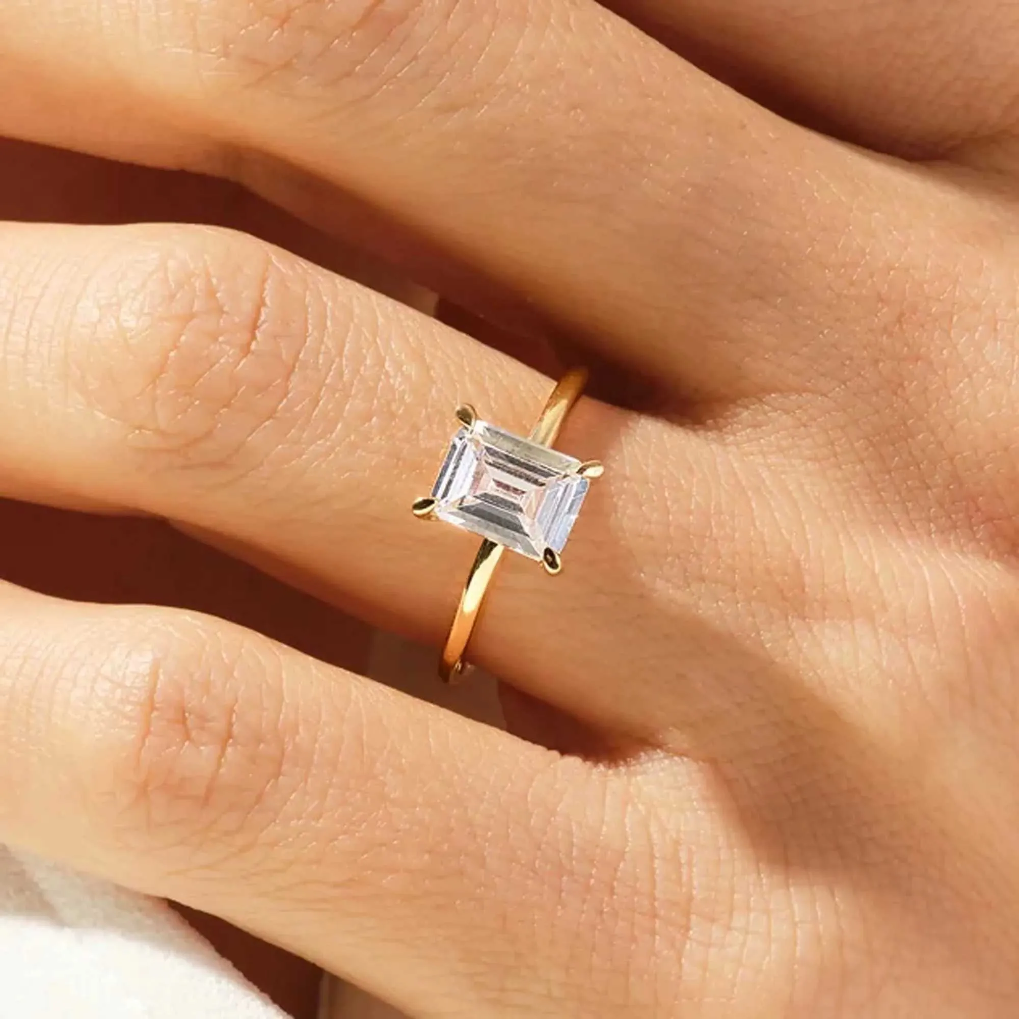 Sterling Silver 1CT-3CT Emerald Cut Moissanite Ring For Women 925 Sterling Silver Yellow Gold Color Diamond Rings_voghion.com
