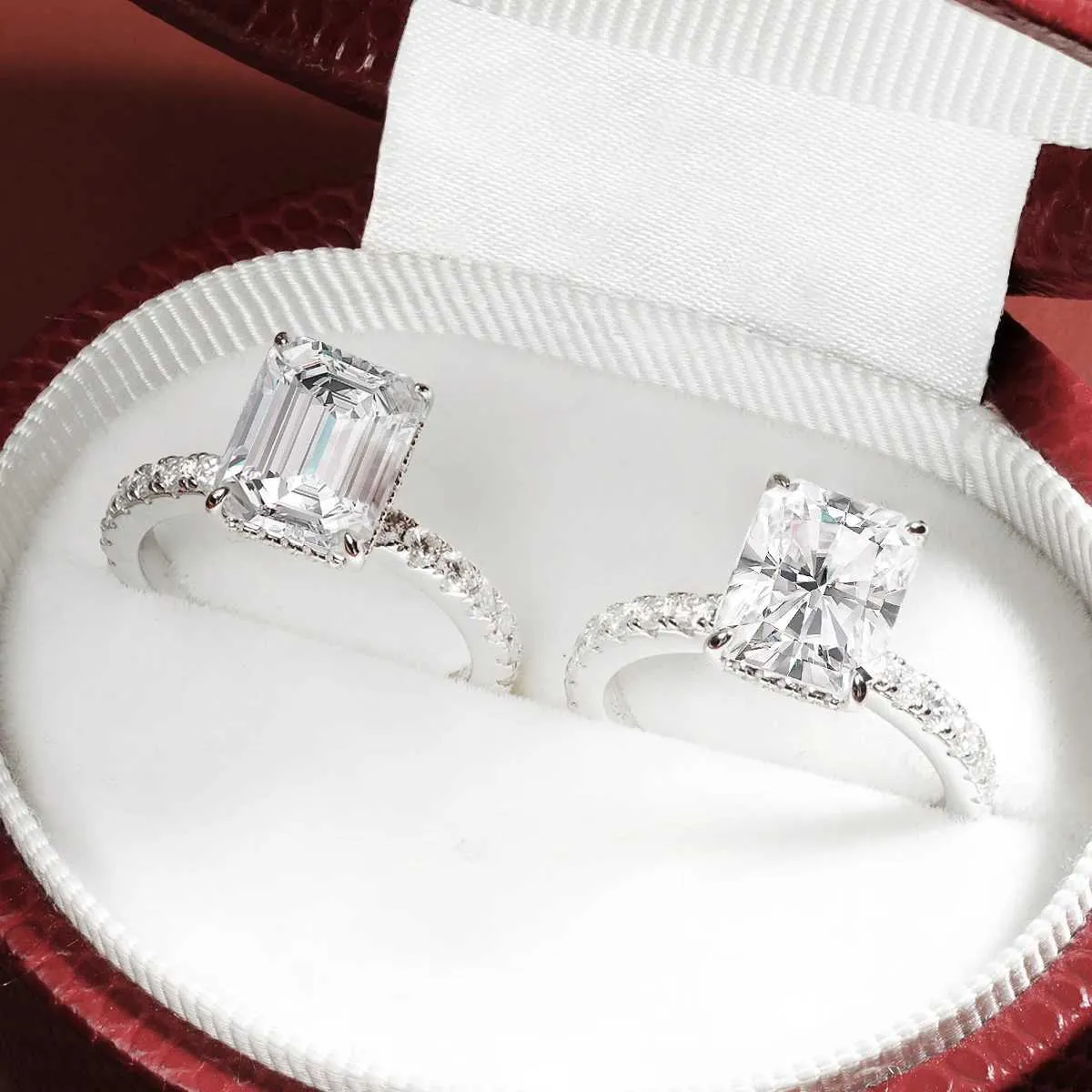 OEVAS 4 Karat D-Farbe Radiant Smaragdschliff Vollmoissanit-Ehering für Damen, 100 % 925 Sterlingsilber, Teilfein_voghion.com