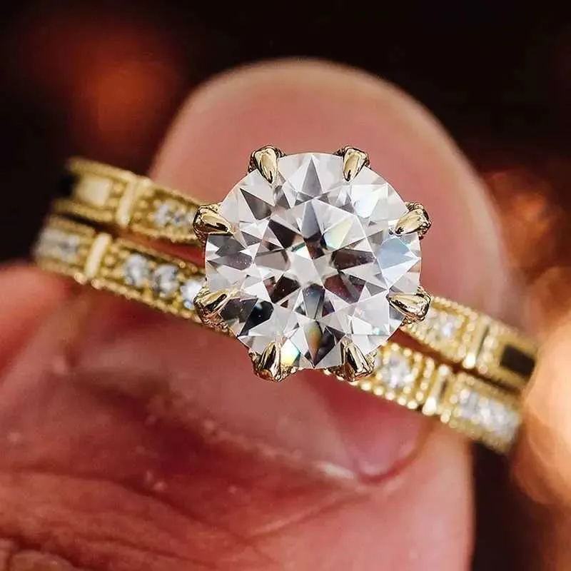 925 Sterling Silver Cubic Moissanite Diamondia Rings For Women Engagement Wedding Luxury Gold Color Bridal Sets_voghion.com