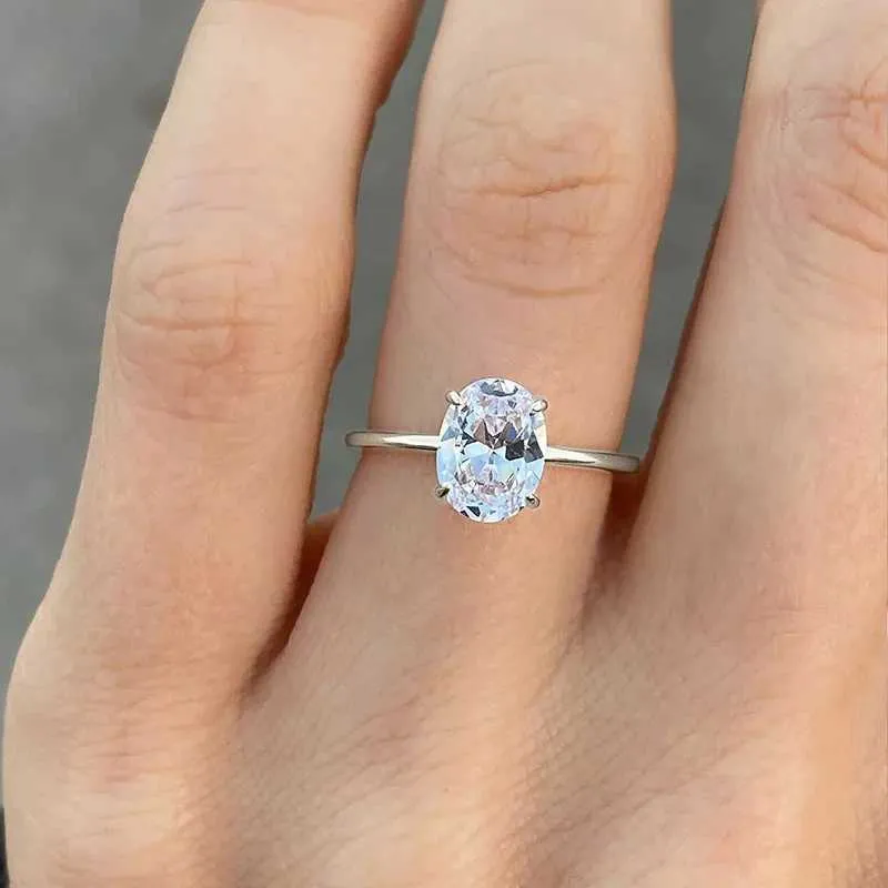 925 Sterling Silve 1-8CT Moissanite Diamond Gorgeous Shiny Oval Stone Ring For Women Engagement Wedding Luxury High_voghion.com