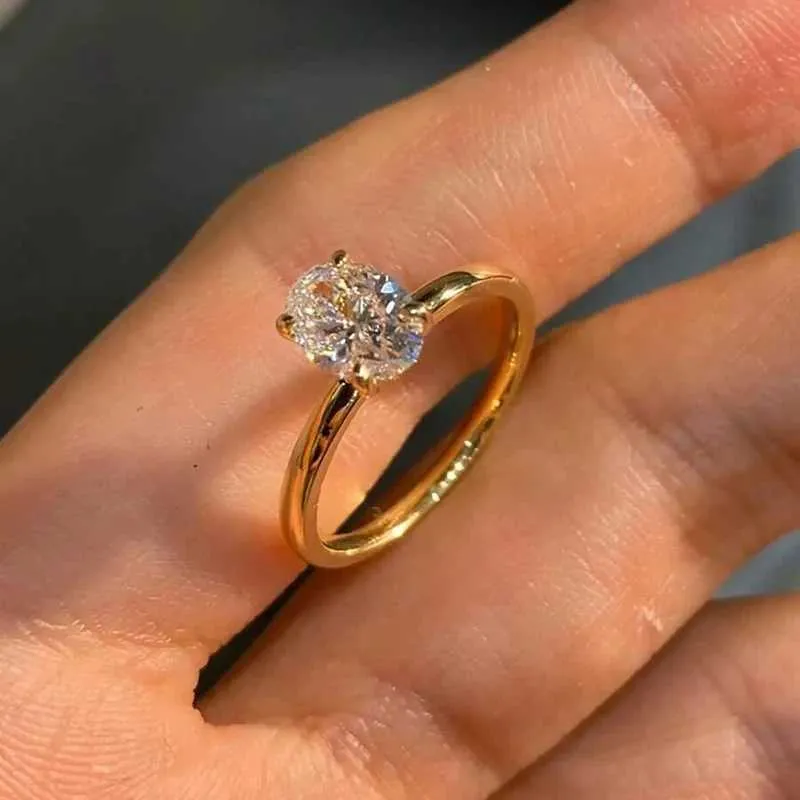 925 Sterling Silve 1-8CT Moissanite Diamond Gorgeous Shiny Oval Stone Ring For Women Engagement Wedding Luxury High_voghion.com