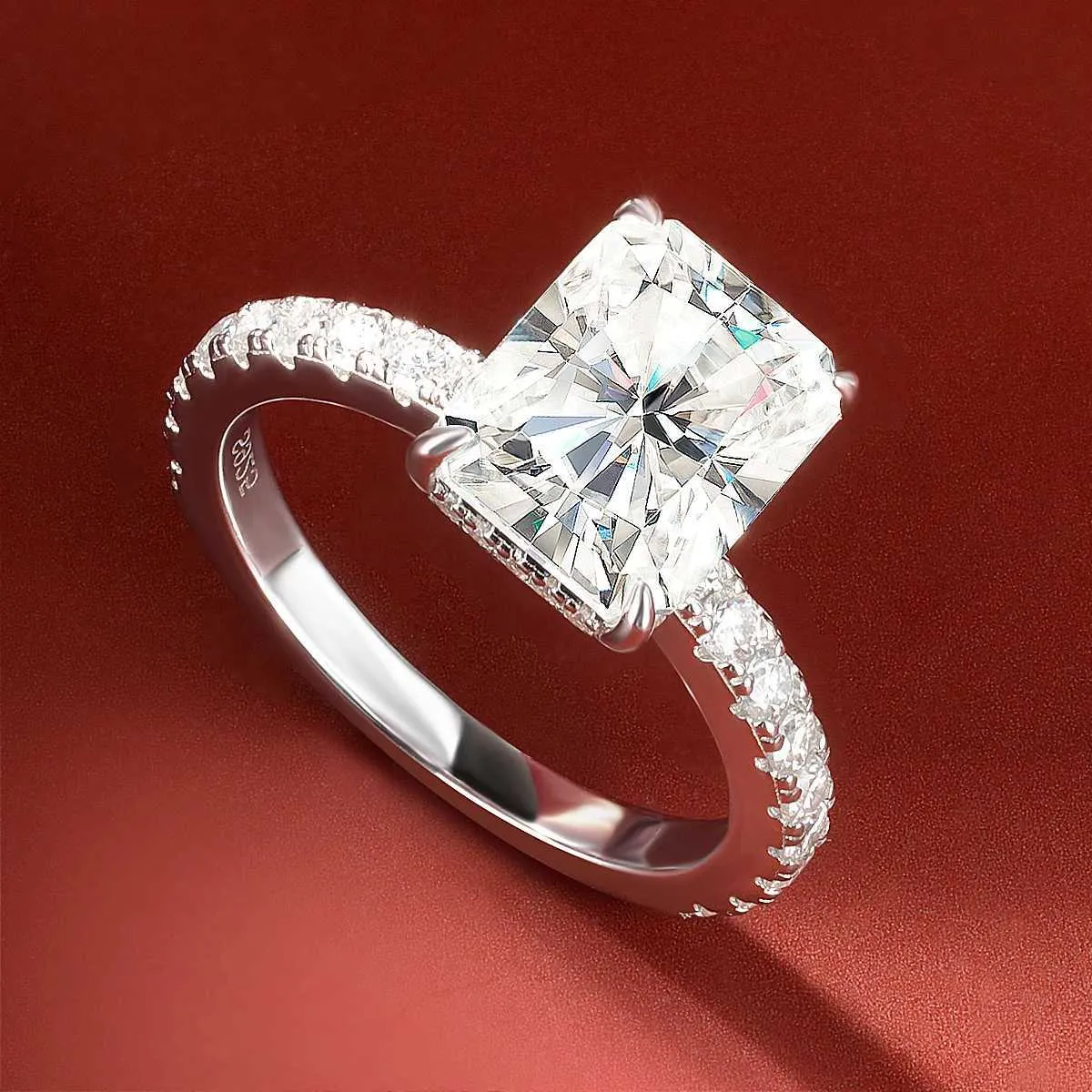 OEVAS 4 Karat D-Farbe Radiant Smaragdschliff Vollmoissanit-Ehering für Damen, 100 % 925 Sterlingsilber, Teilfein_voghion.com