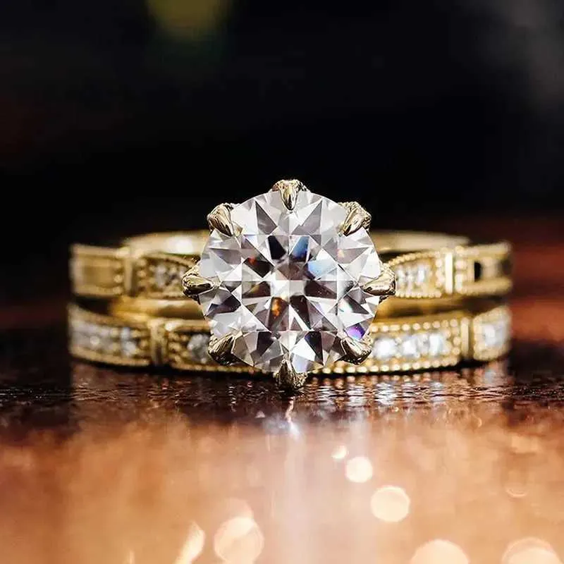 925 Sterling Silver Cubic Moissanite Diamondia Rings For Women Engagement Wedding Luxury Gold Color Bridal Sets_voghion.com