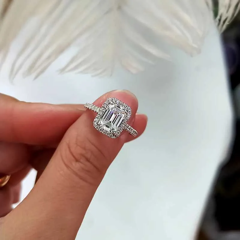 Emerald Cut 2ct Lab Diamond Ring Sets Real 925 Sterling SilverEngagement Wedding Band Rings For Women Bridal Gem Jewelry_voghion.com