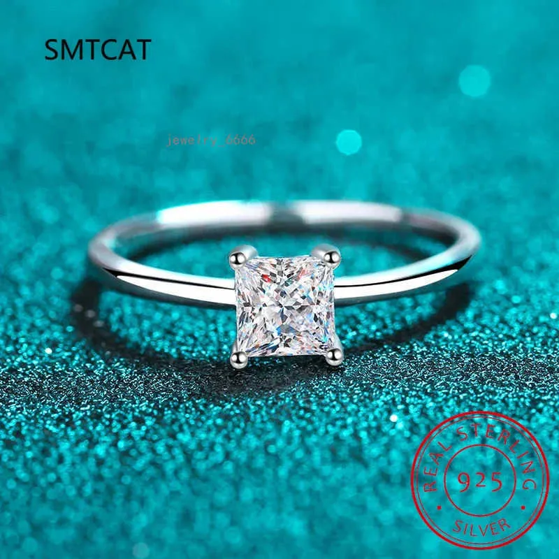 Anillo de diamantes y moissanita talla princesa VVS1 de 2 quilates para mujer, plata de ley 925, alianza de eternidad, joyería para bodas y fiestas._voghion.com