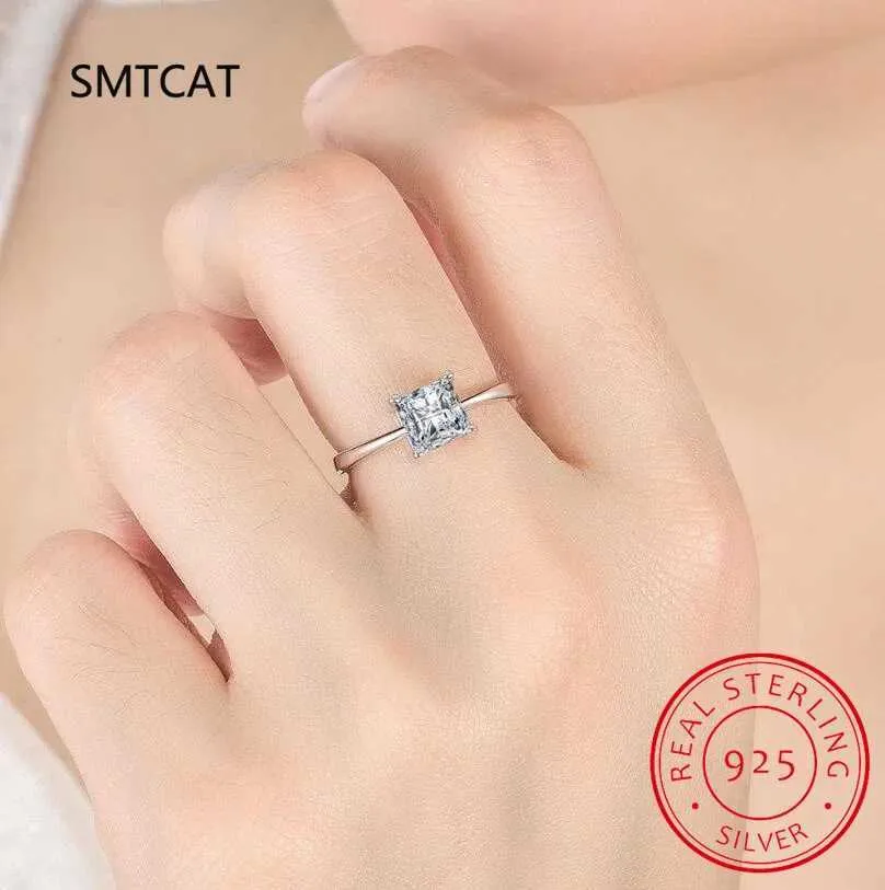 Anillo de diamantes y moissanita talla princesa VVS1 de 2 quilates para mujer, plata de ley 925, alianza de eternidad, joyería para bodas y fiestas._voghion.com