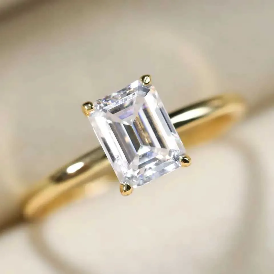 Sterling Silver 1CT-3CT Emerald Cut Moissanite Ring For Women 925 Sterling Silver Yellow Gold Color Diamond Rings_voghion.com
