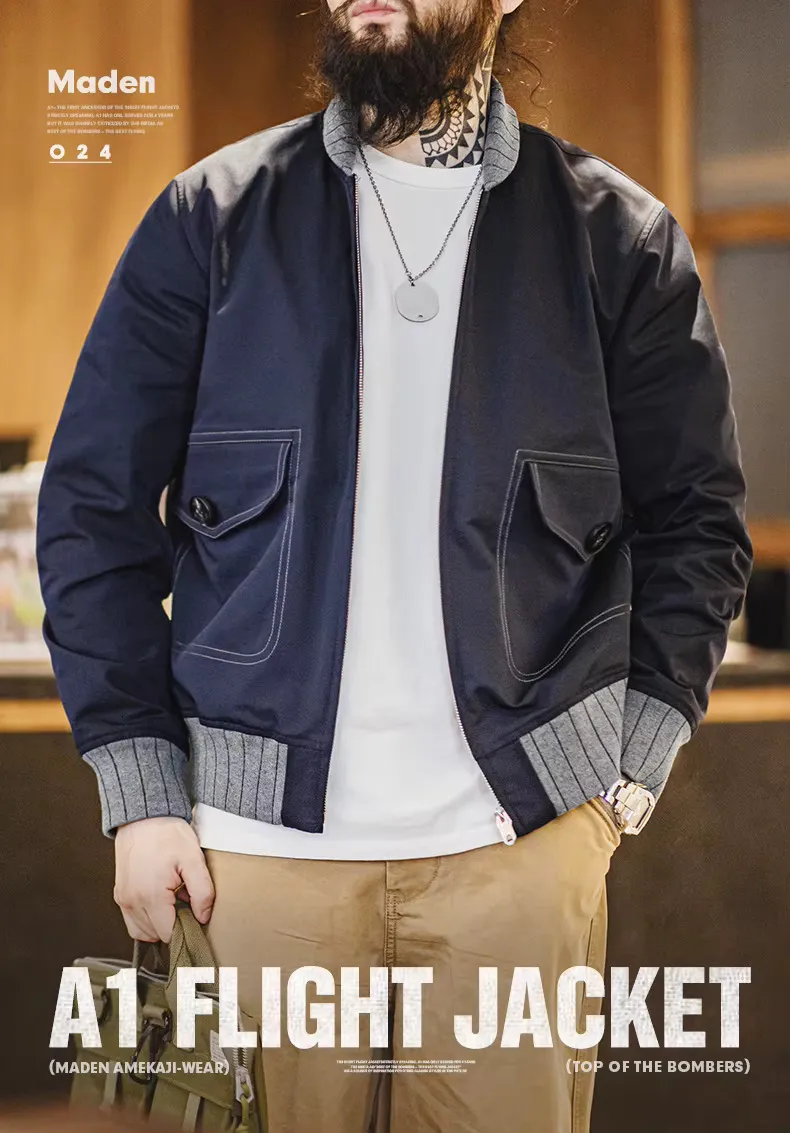 Maden Workwear Retro A1 Pilot Bomber Jacket Mens From