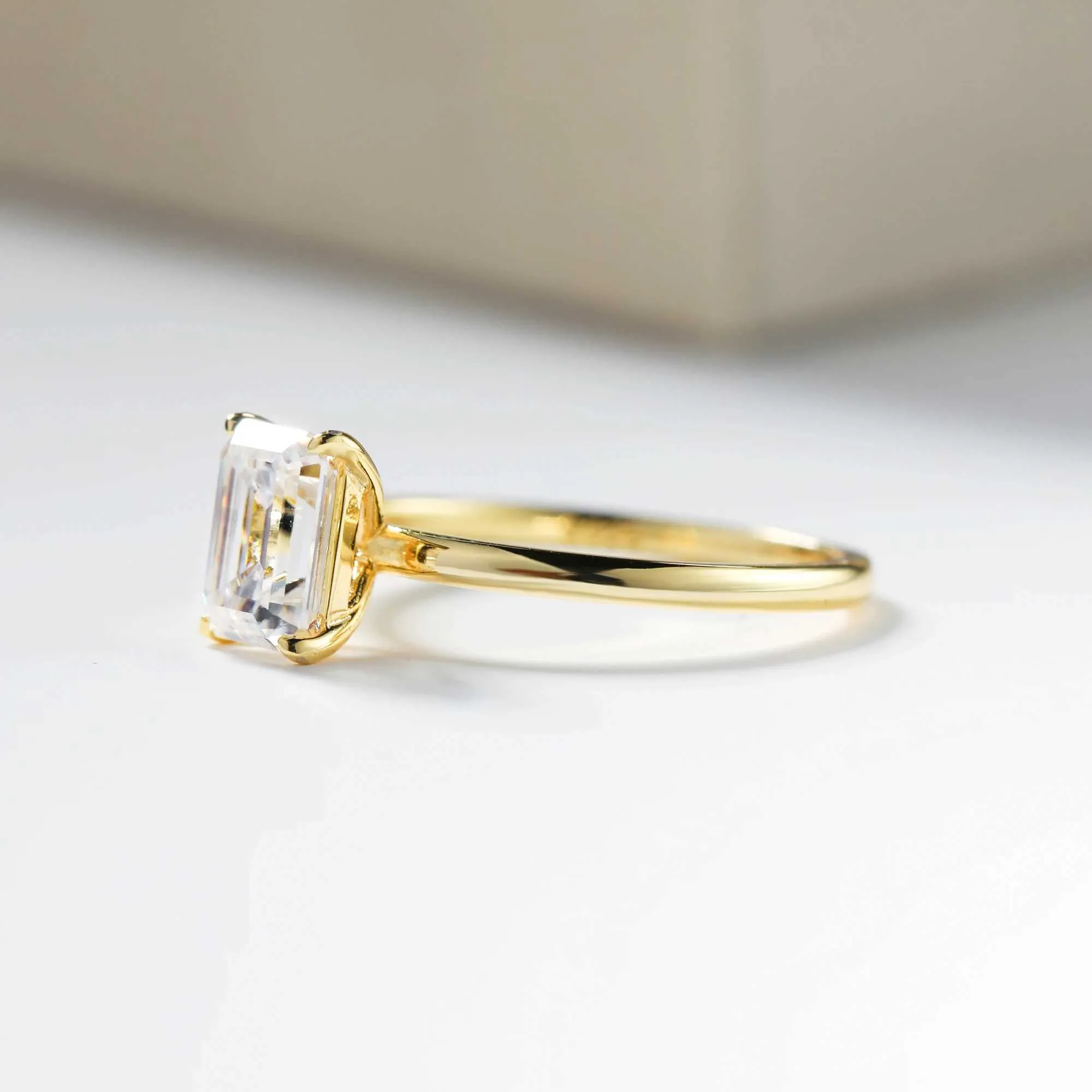 Sterling Silver 1CT-3CT Emerald Cut Moissanite Ring For Women 925 Sterling Silver Yellow Gold Color Diamond Rings_voghion.com