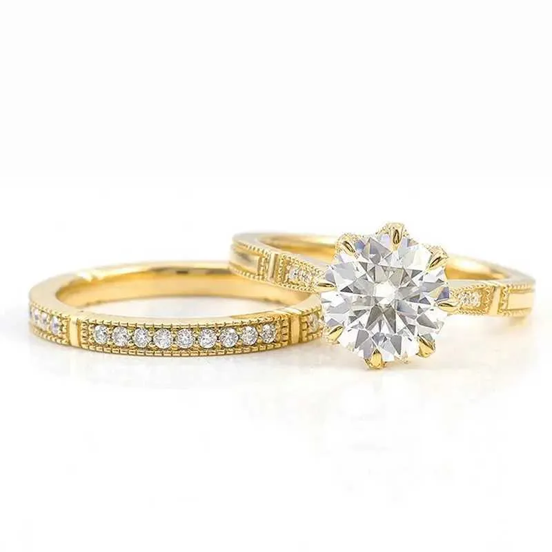 925 Sterling Silver Cubic Moissanite Diamondia Rings For Women Engagement Wedding Luxury Gold Color Bridal Sets_voghion.com