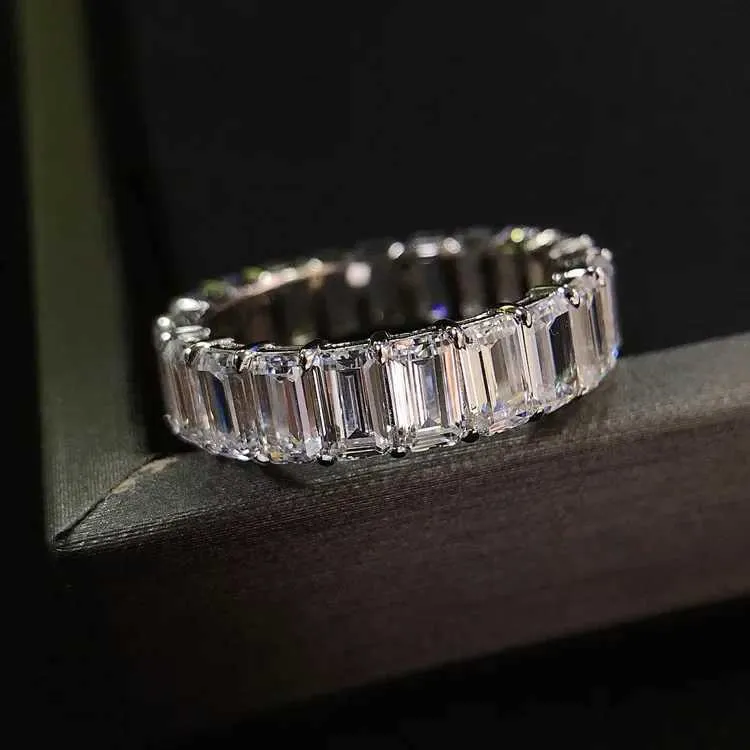 iced Out 925 Sterling Silver White Gold AU585 Platinum PT950 Solitaire 50 Points Ice Candy Emerald Cut Row Fashion_voghion.com