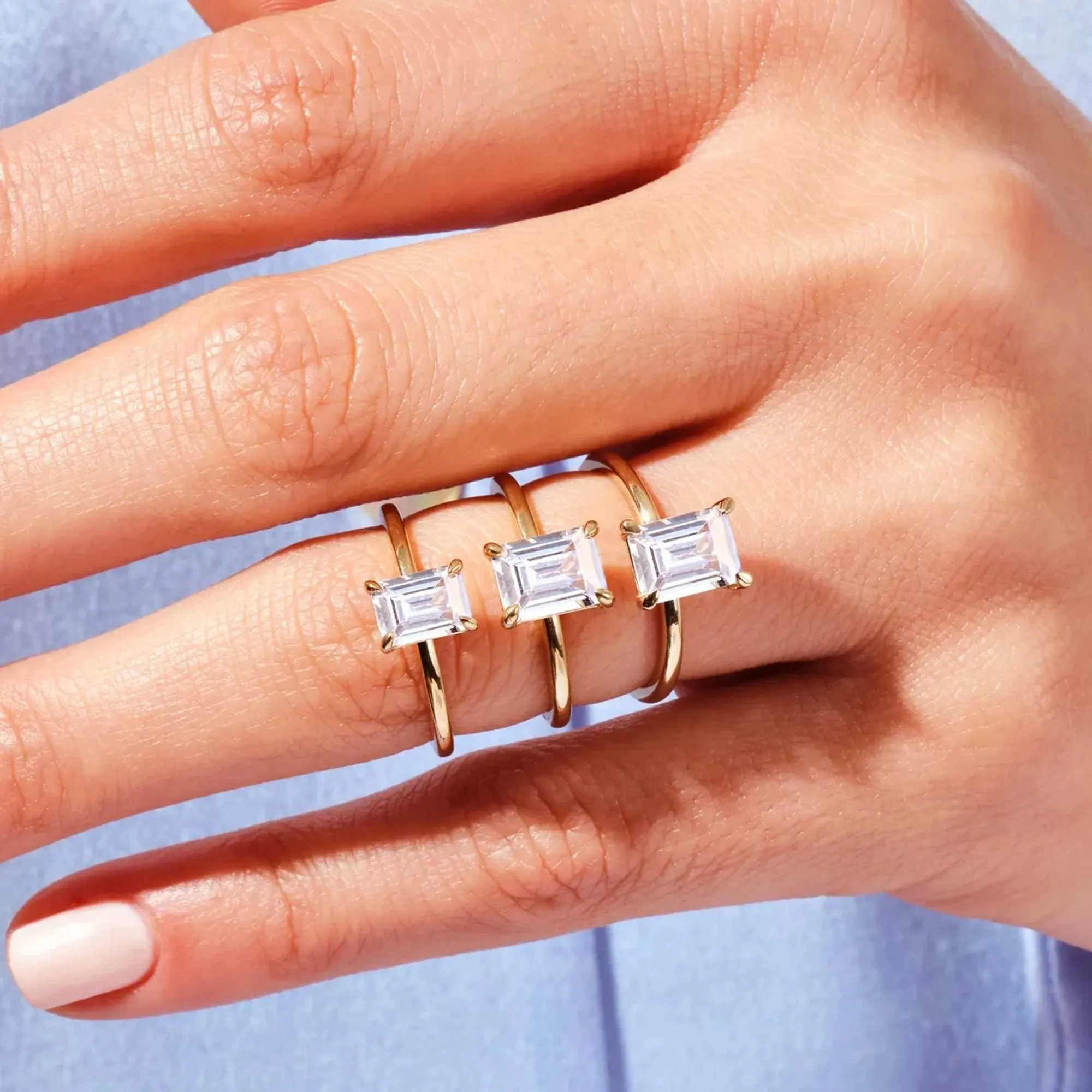 Sterling Silver 1CT-3CT Emerald Cut Moissanite Ring For Women 925 Sterling Silver Yellow Gold Color Diamond Rings_voghion.com