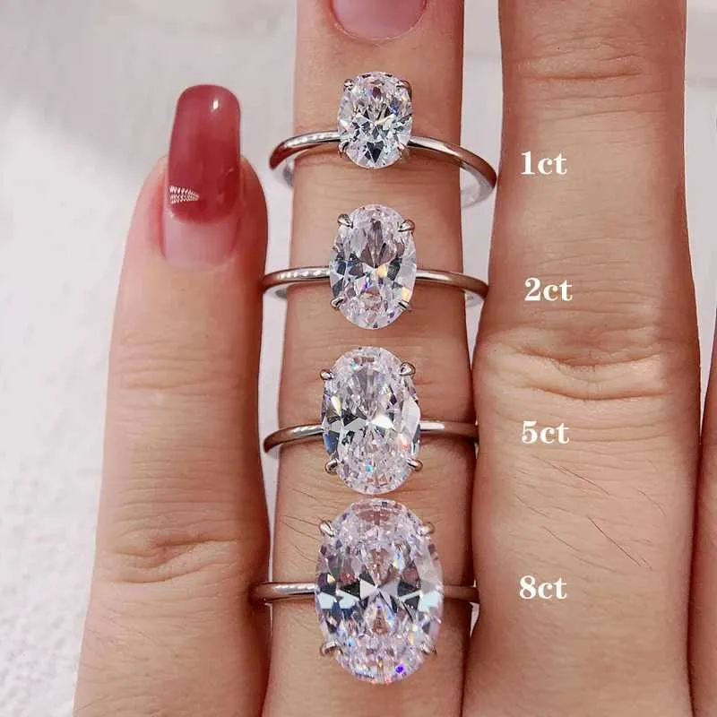 925 Sterling Silve 1-8CT Moissanite Diamond Gorgeous Shiny Oval Stone Ring For Women Engagement Wedding Luxury High_voghion.com
