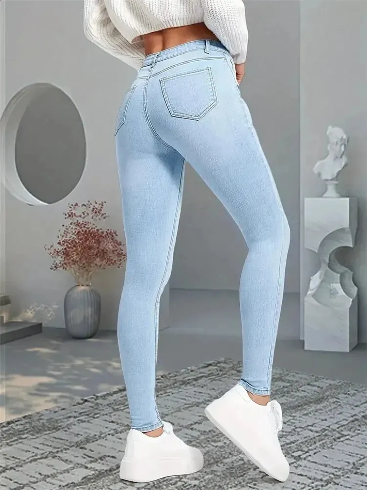 Générique Jeggings Femme Slim - Leggings Imitation Jean Taille Haute Avec Ceinture Elastiquée - Collant Extensible Pantalon De Crayon