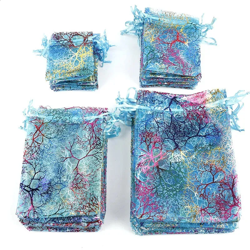 10pcslots Bronzing Coral Gold Yarn Drawstring Beam Bag Organza Bag Jewelry Packaging Bags Pick Size 7x99x1210x1513x18cm_voghion.com