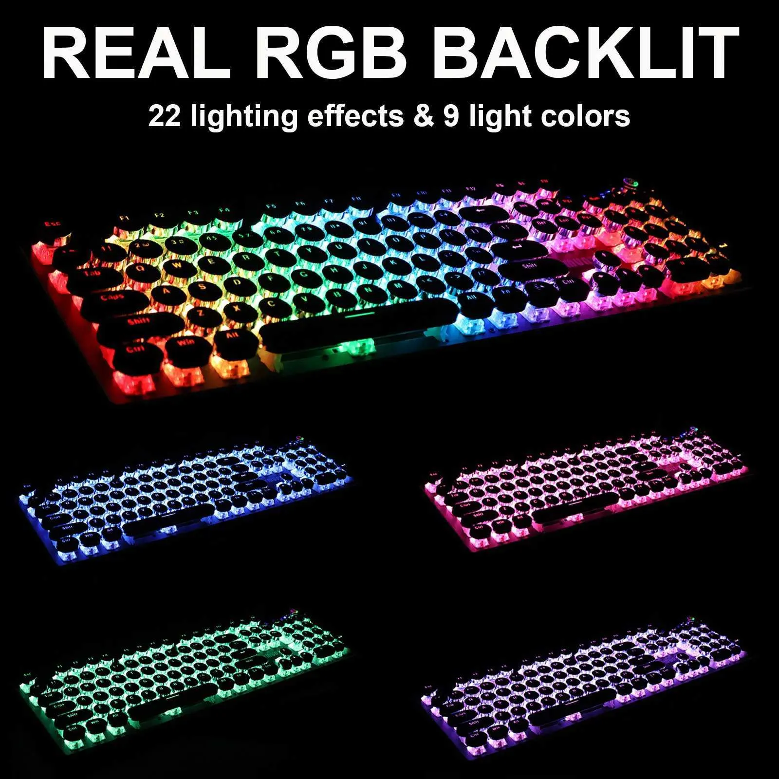 Typewriter Mechanical Gaming Keyboard And Mouse Combo Rainbow RGB ...