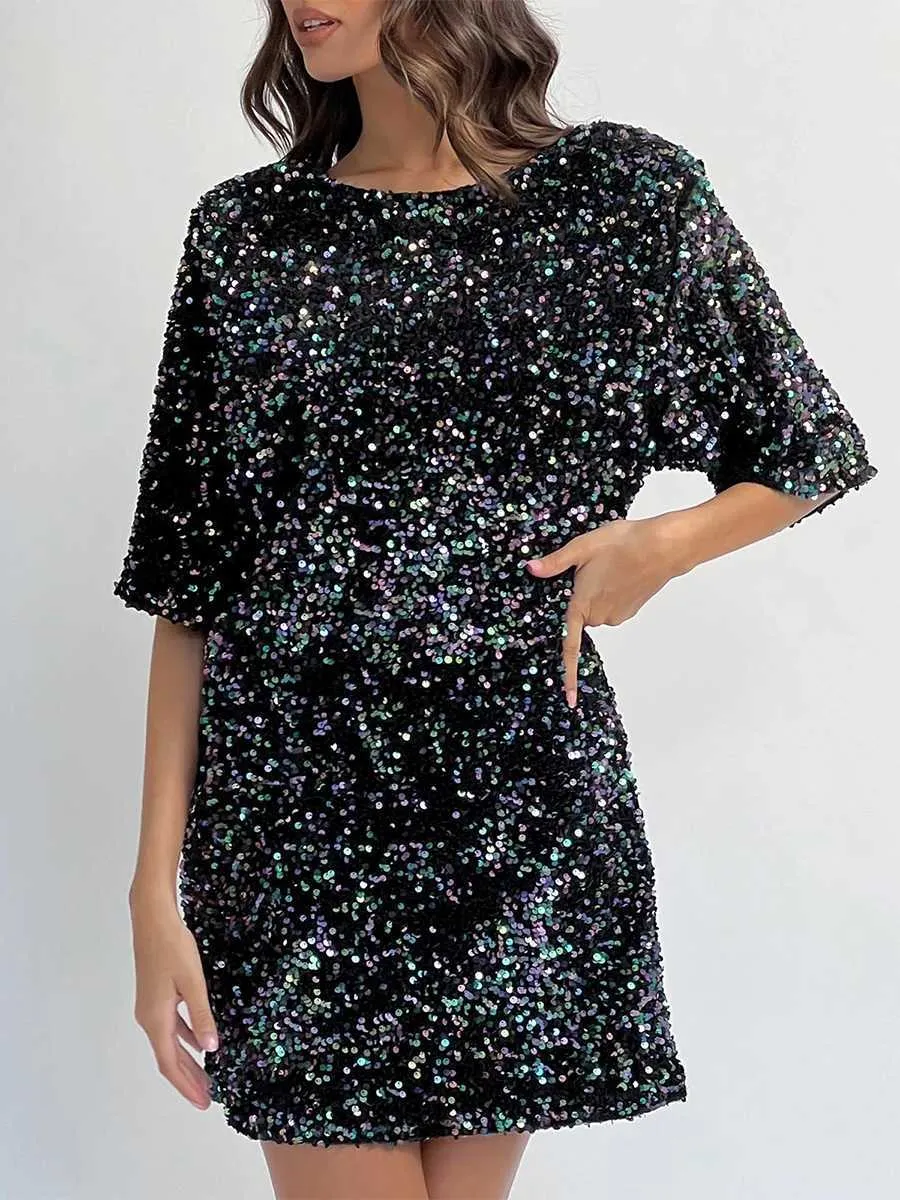 chinese dress ladies Bow Sequin Shift Dress