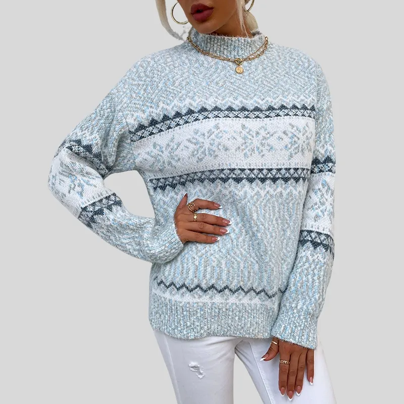 Christmas Sweaters Women Semi Turtleneck Snowflake Sweater: Autumn