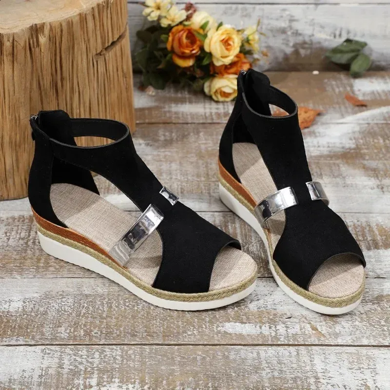 Women’s Casual Wedged Platform Sandals With Back Zip Closure_voghion.com