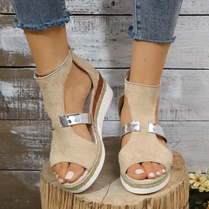 Women’s Casual Wedged Platform Sandals With Back Zip Closure_voghion.com