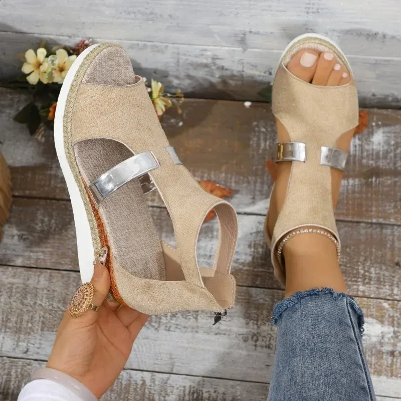 Women’s Casual Wedged Platform Sandals With Back Zip Closure_voghion.com