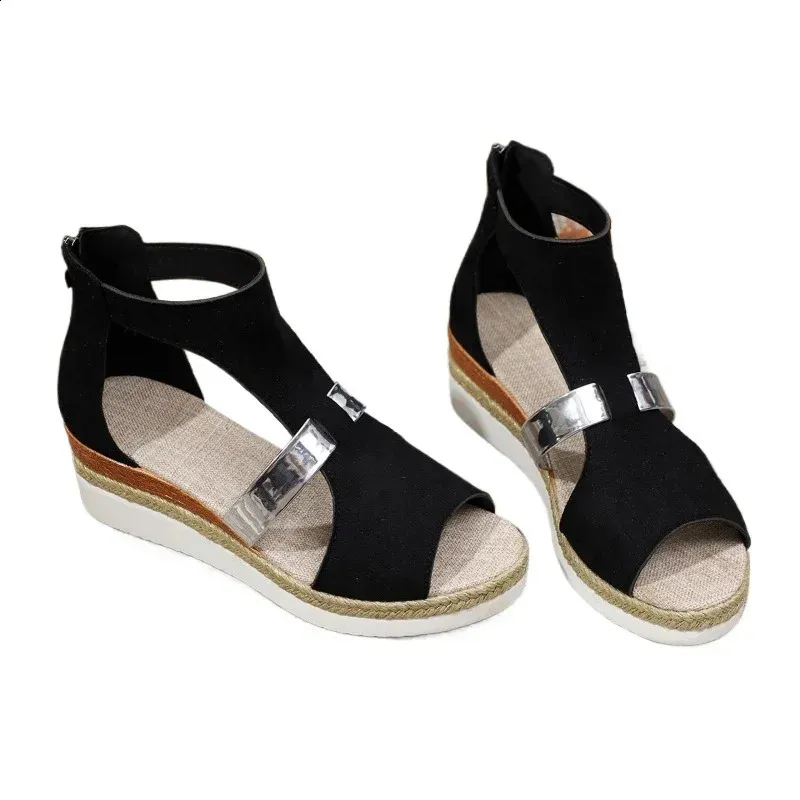 Plus Size Female Rome Womens Outdoor Casual Sandals Mixed Colors Back Zip Wedges Platform Shoes Women 250122_voghion.com