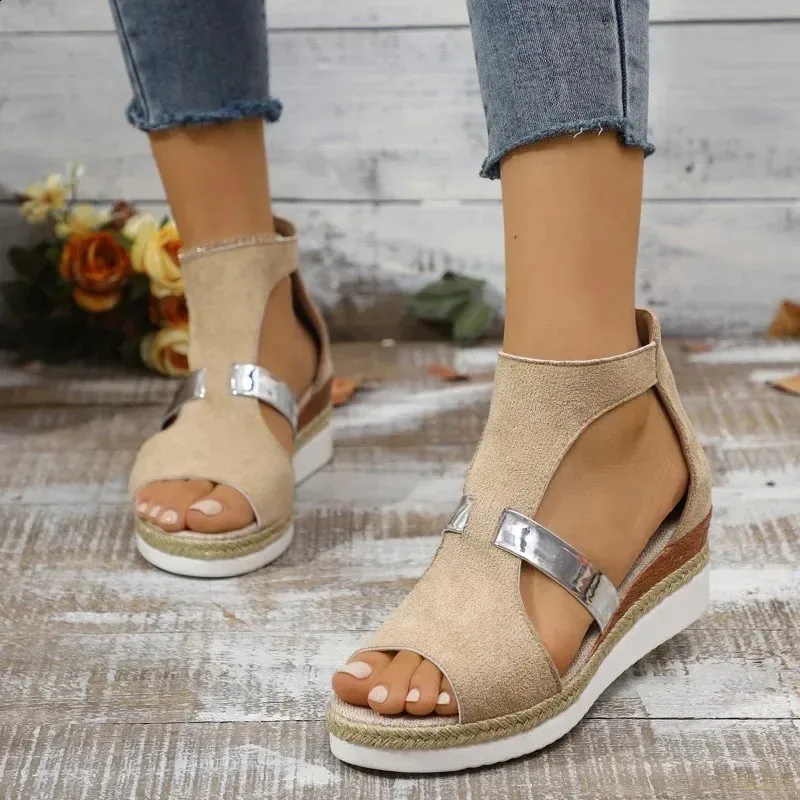 Women’s Casual Wedged Platform Sandals With Back Zip Closure_voghion.com